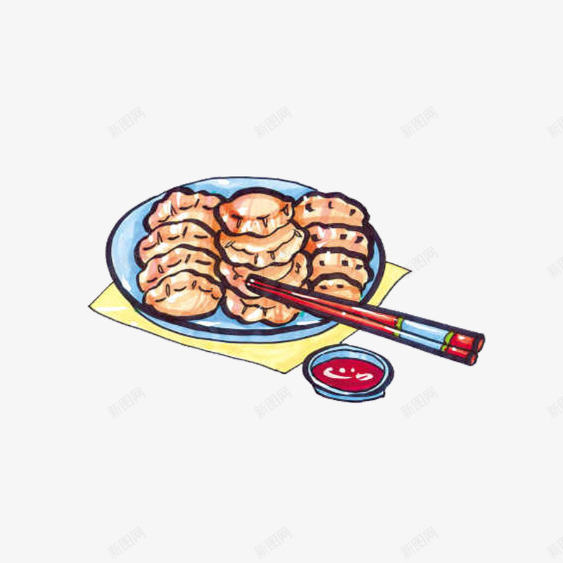 美味很简单png免抠素材_新图网 https://ixintu.com 筷子 绘画 酱油 食物 饺子
