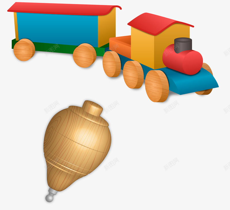 手绘儿童玩具png免抠素材_新图网 https://ixintu.com 儿童玩具 写实 小火车 手绘 木陀螺 陀螺