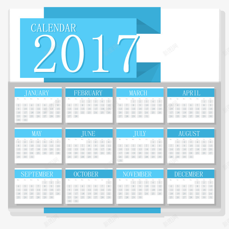 2017年日历矢量图ai免抠素材_新图网 https://ixintu.com 蓝色 高清 矢量图