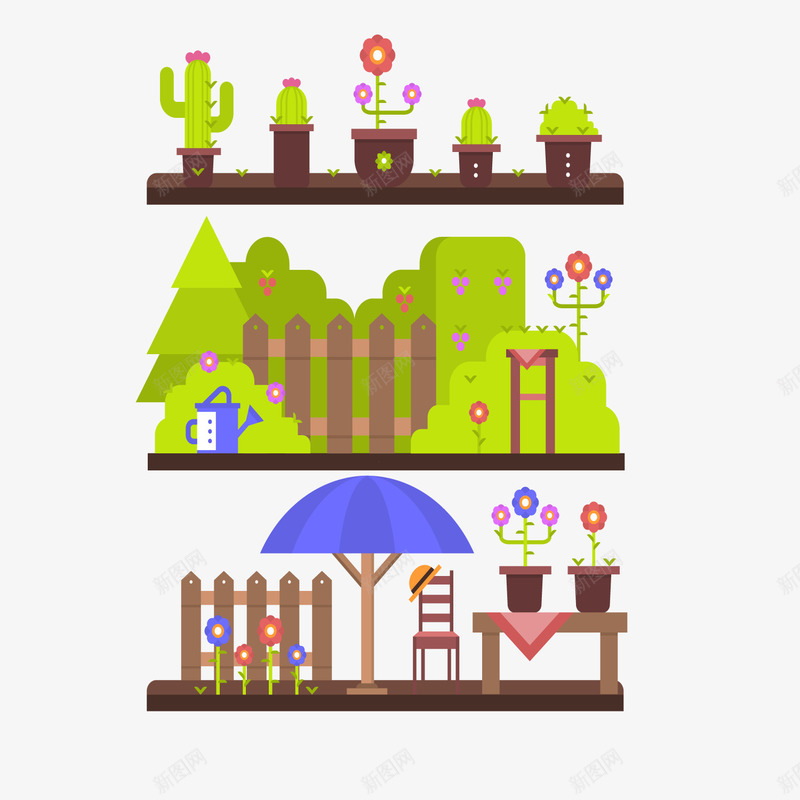 卡通花园风景矢量图ai免抠素材_新图网 https://ixintu.com 卡通花园 植物素材 绿色 背景装饰 风景 矢量图