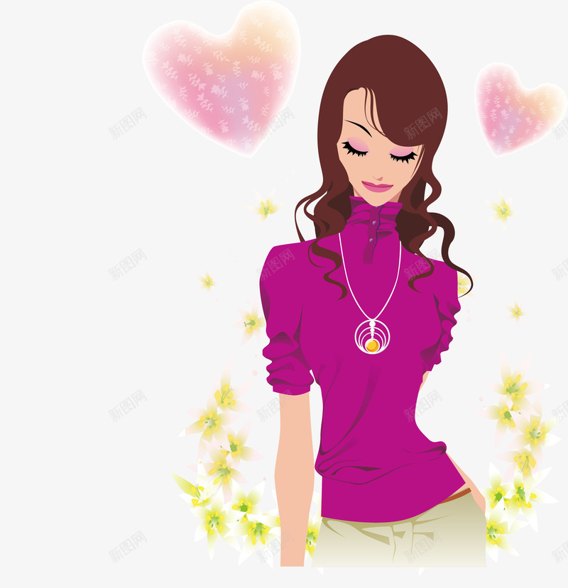 紫衣项链插画美女矢量图ai免抠素材_新图网 https://ixintu.com 矢量美女 紫衣项链插画矢量美女素材 美女 美女插画 项链 矢量图
