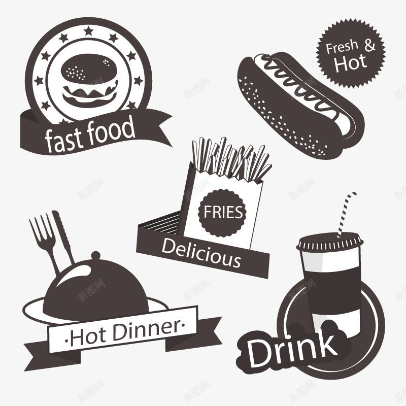 食物LOGO图标png_新图网 https://ixintu.com 汉堡包 热狗 牌子 贴牌 食物矢量