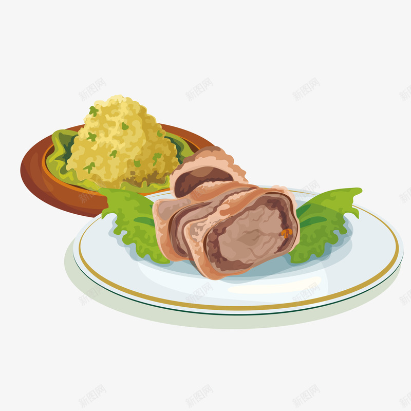 美味熏鸭肉矢量图eps免抠素材_新图网 https://ixintu.com 意大利 特色美食 矢量源文件素材 美食街 蔬菜炒饭 矢量图
