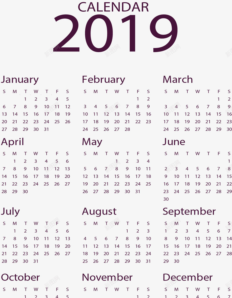 简约的新年2019日历矢量图ai免抠素材_新图网 https://ixintu.com 2019日历 新年日历 日历 矢量png 简约日历 矢量图