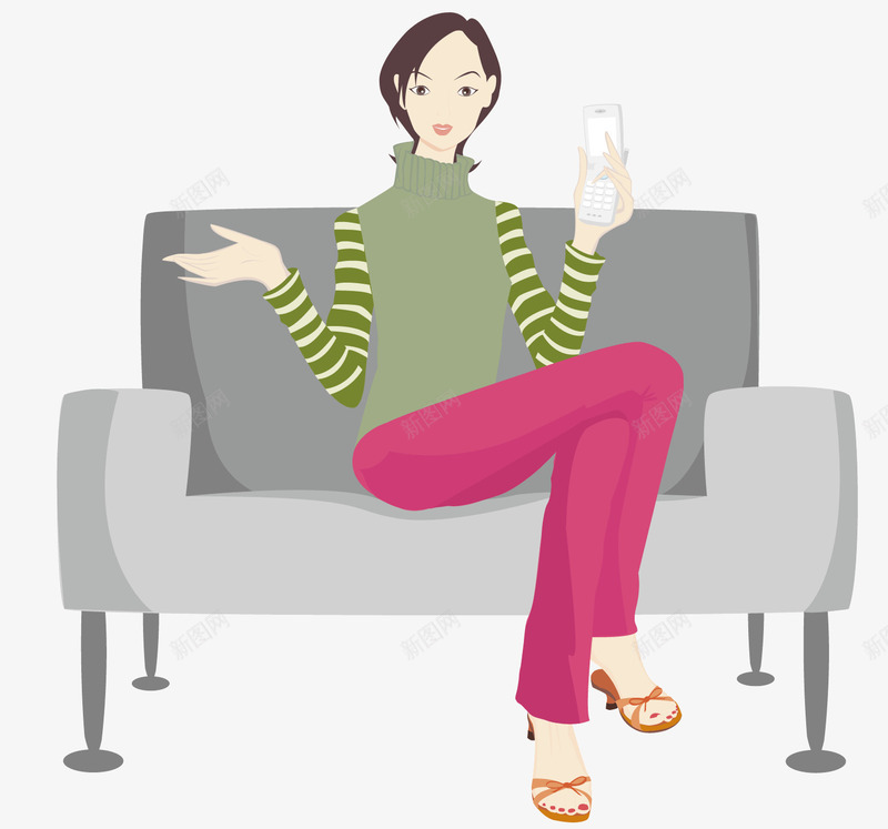 拿着手机的美女png免抠素材_新图网 https://ixintu.com 手机 电话 白色电话 短发 红色长裤 绿色上衣