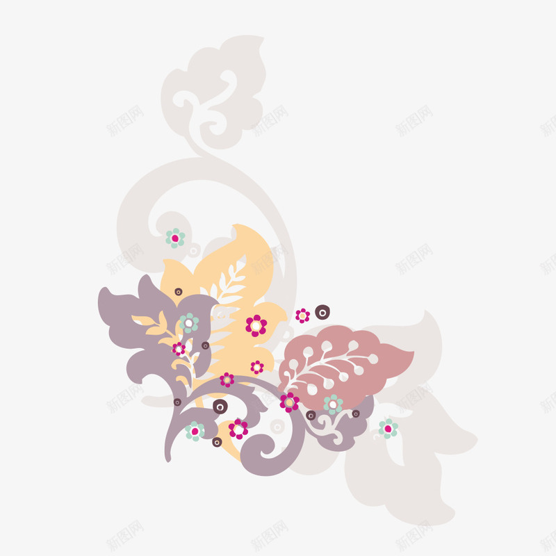 边角装饰png免抠素材_新图网 https://ixintu.com 复古色 花 草