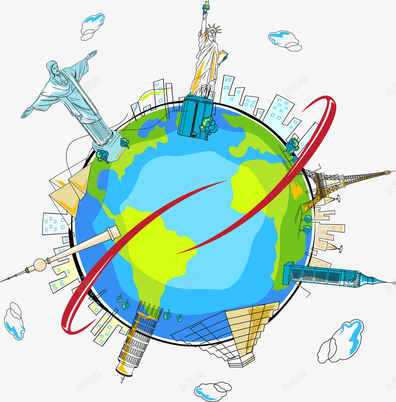 地球矢量图eps免抠素材_新图网 https://ixintu.com 地标 地球 胜利女神 矢量图