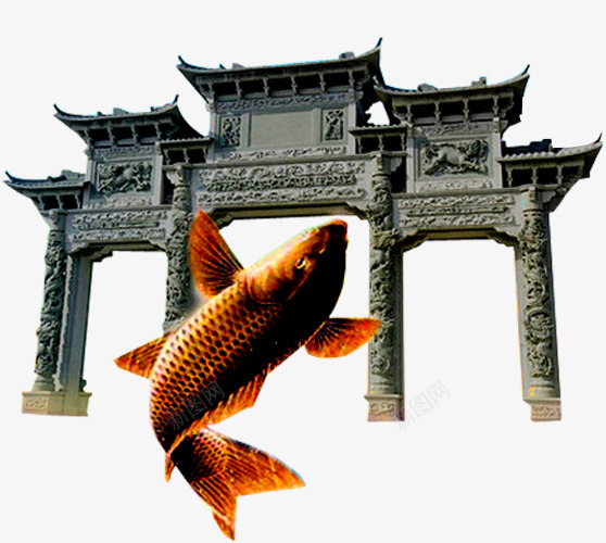 鲤鱼跳龙门png免抠素材_新图网 https://ixintu.com 中国风素材 牌坊 跃龙门 金鱼 鱼 鱼跃龙门 鲤鱼 鲤鱼跳龙门 龙门