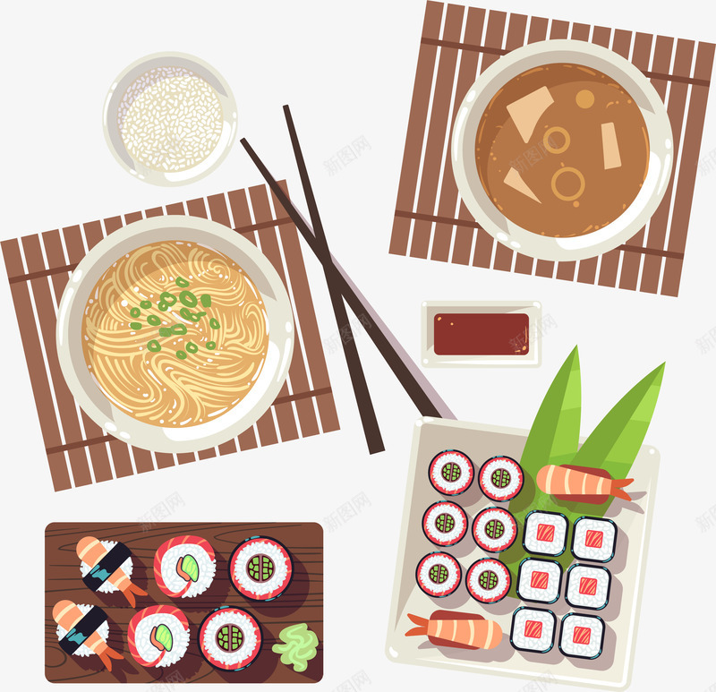 扁平化食物图标png_新图网 https://ixintu.com 刺身 卡通食物 拼盘 盘子 筷子 美味 面条 食物图标 食物标志 餐饮食物