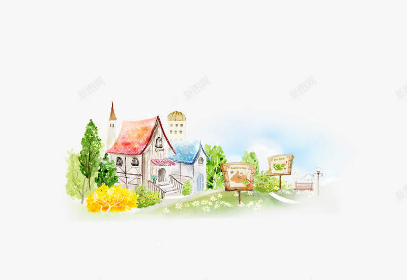 手绘卡通户外房屋风景png免抠素材_新图网 https://ixintu.com 卡通 户外 房屋 手绘 风景