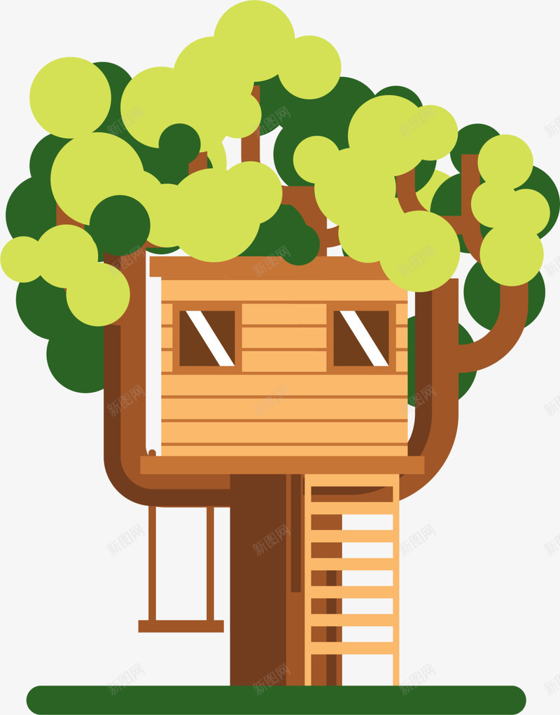咖啡色卡通树木树屋png免抠素材_新图网 https://ixintu.com 6月1号 儿童节 六一节 卡通 卡通树屋 咖啡色树屋 扁平树木 玩耍 童趣