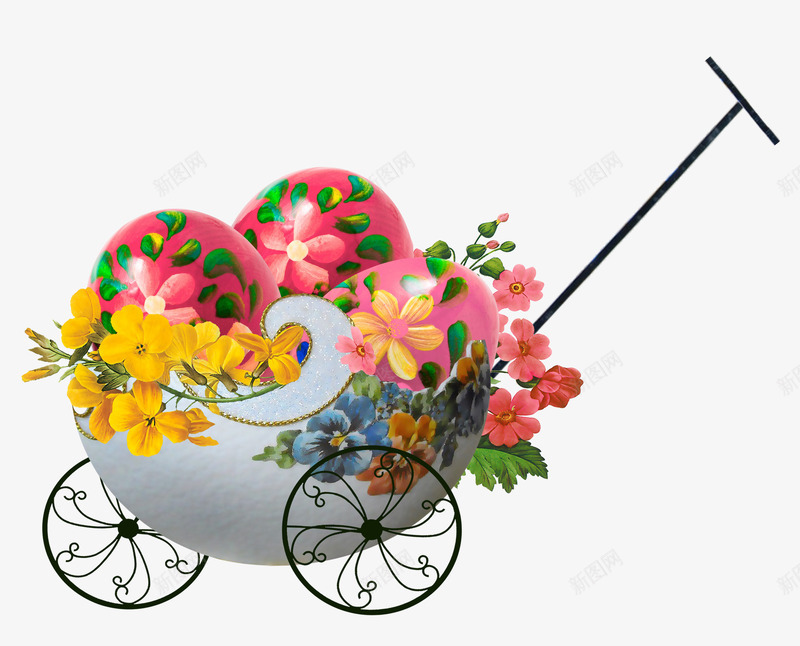 复古彩色花园推车png免抠素材_新图网 https://ixintu.com 器具 复古 欧式 花园