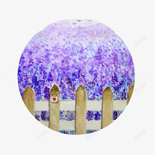 薰衣草田png免抠素材_新图网 https://ixintu.com 圆形 木栅栏 紫色 薰衣草