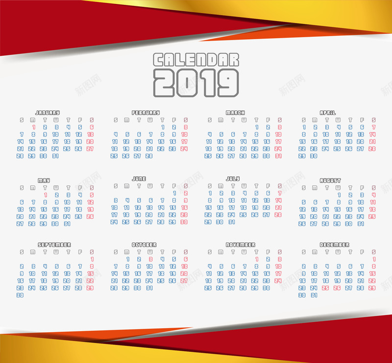 金色红色新年日历矢量图ai免抠素材_新图网 https://ixintu.com 2019年 2019年台历 2019年日历 新年日历 日历 矢量png 矢量图