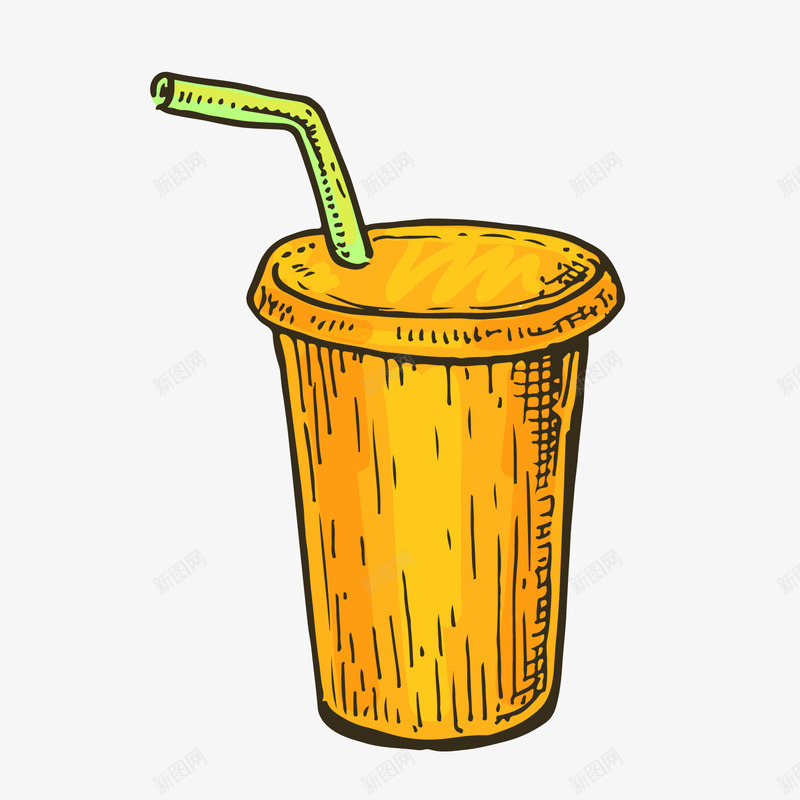 黄色手绘饮料卡通插画矢量图ai免抠素材_新图网 https://ixintu.com 卡通插画 吸管 圆弧 弯曲 扁平化 手绘 美食 饮料 黄色 矢量图