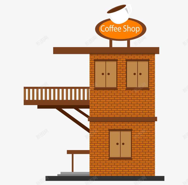 手绘卡通创意咖啡店png免抠素材_新图网 https://ixintu.com 便利店 动画 咖啡店 商店 建筑 房子 街铺 门面