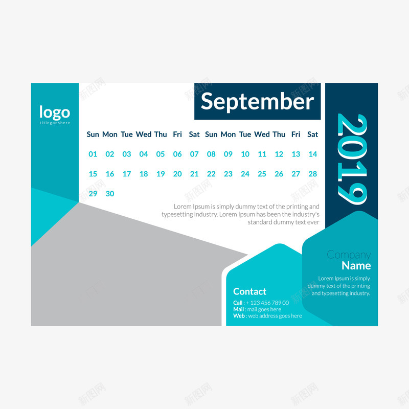 灰蓝色2019年9月日历矢量图ai免抠素材_新图网 https://ixintu.com 2019 9月 9月日历 灰色 英文 蓝色 矢量图