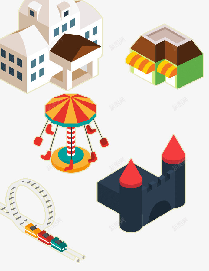 卡通游乐场街道建筑png免抠素材_新图网 https://ixintu.com 卡通 建筑 游乐场 街道