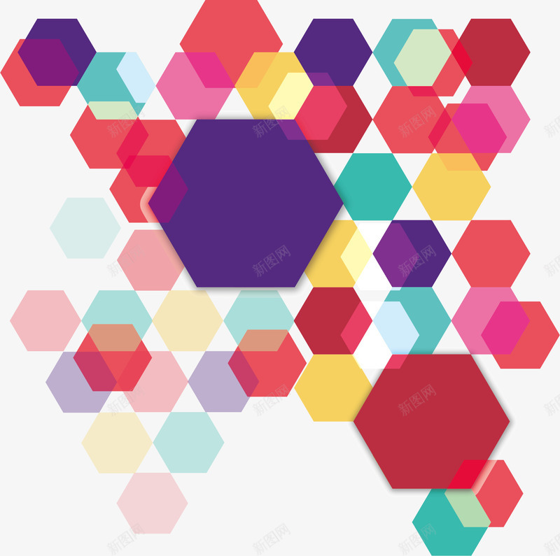 彩色交叠六边形矢量图eps免抠素材_新图网 https://ixintu.com 六边形 几何图形 多边形 彩色六边形 矢量素材 矢量图