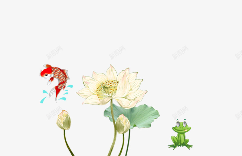 中国元素荷花鱼青蛙png免抠素材_新图网 https://ixintu.com 中国元素 红鲤鱼 荷花 青蛙
