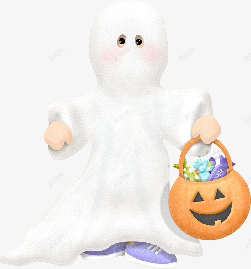 幽灵拿南瓜png免抠素材_新图网 https://ixintu.com 万圣节 南瓜 幽灵