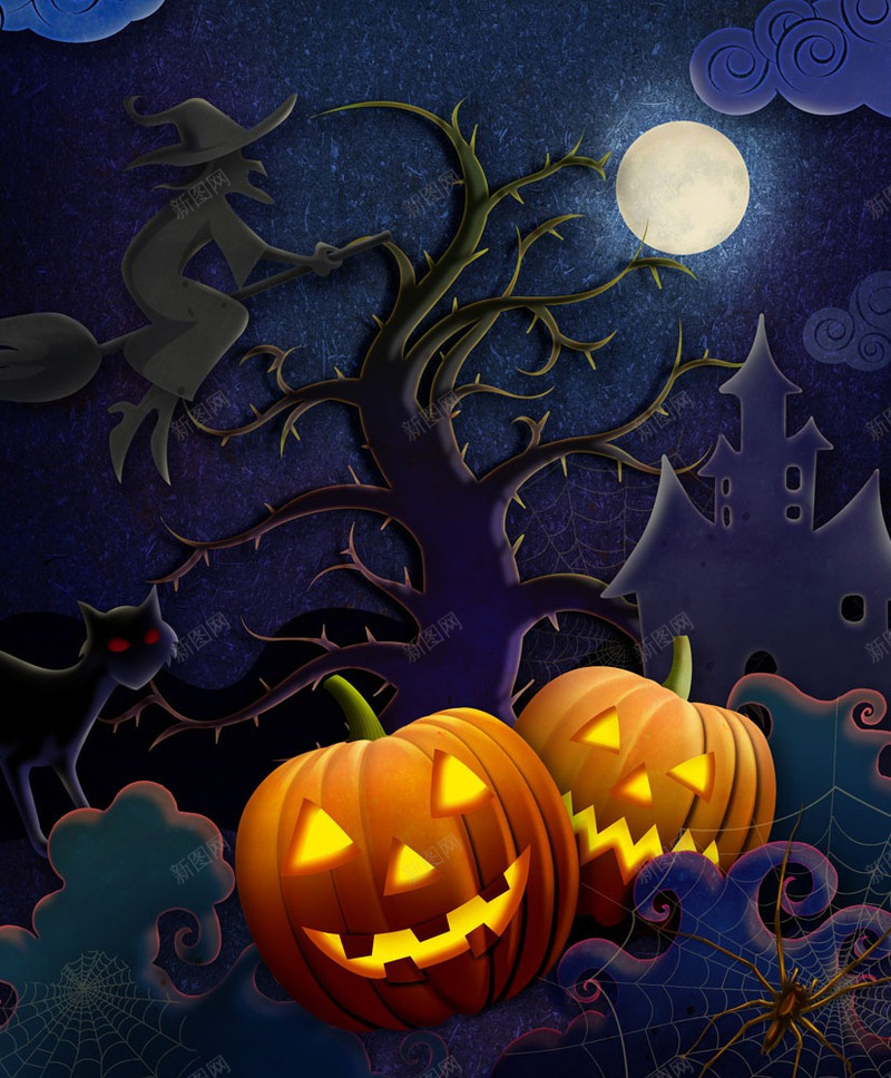 万圣节卡通南瓜月夜元素png免抠素材_新图网 https://ixintu.com 万圣节 南瓜 卡通 城堡