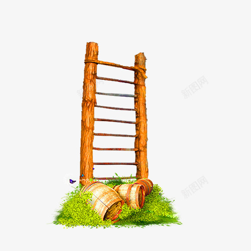 手绘木梯草丛装饰图案png免抠素材_新图网 https://ixintu.com 免抠PNG 手绘 木桶 木梯 梯子 草丛 装饰图案
