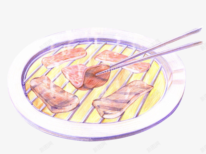 烤肉png免抠素材_新图网 https://ixintu.com 彩铅图 红黄 韩式炭烤五花肉 韩式烤肉