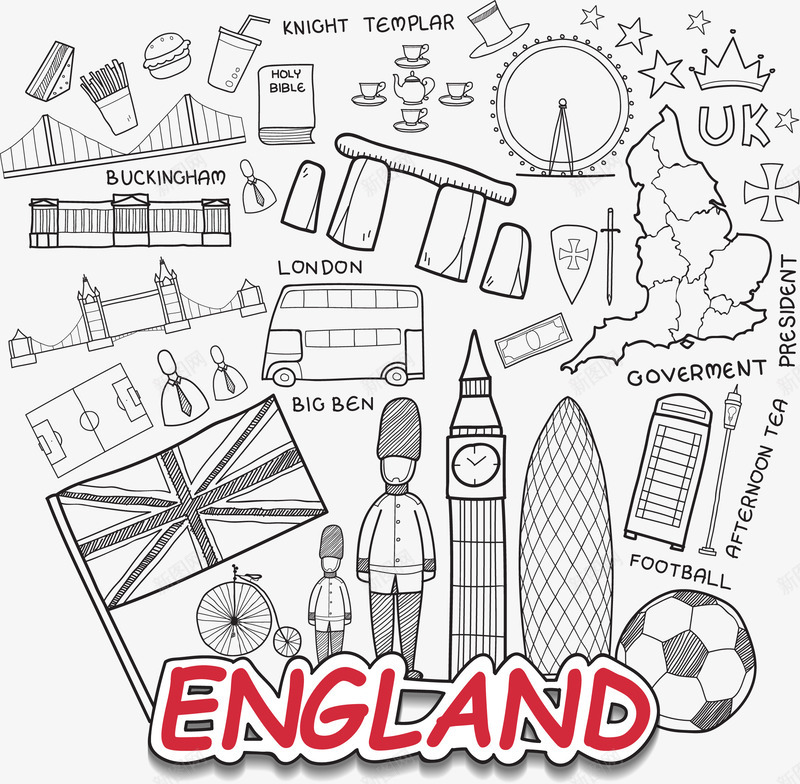 英格兰手绘元素png免抠素材_新图网 https://ixintu.com 手绘风 手账 英国国旗 英格兰