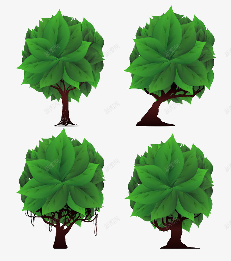 卡通绿叶树木插画png免抠素材_新图网 https://ixintu.com 卡通树 插画 柳树 树 绿树