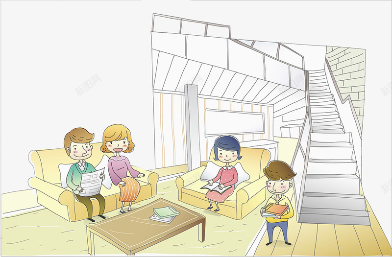 卡通插图室内楼梯间png免抠素材_新图网 https://ixintu.com 一家人 卡通人物 卡通插图 室内楼梯间 楼梯间