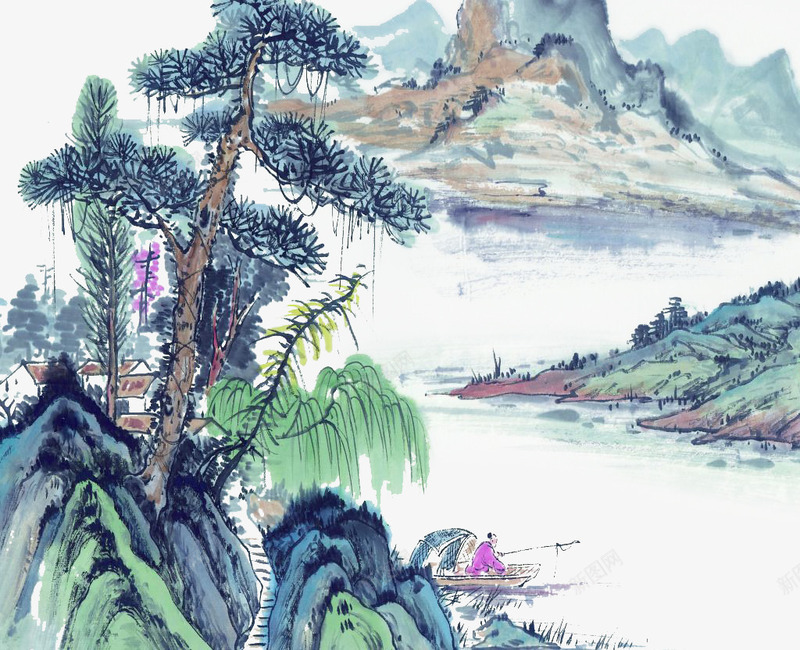 装饰柳树书画png免抠素材_新图网 https://ixintu.com 中国传统 书画 免抠素材 水墨柳树 水墨画