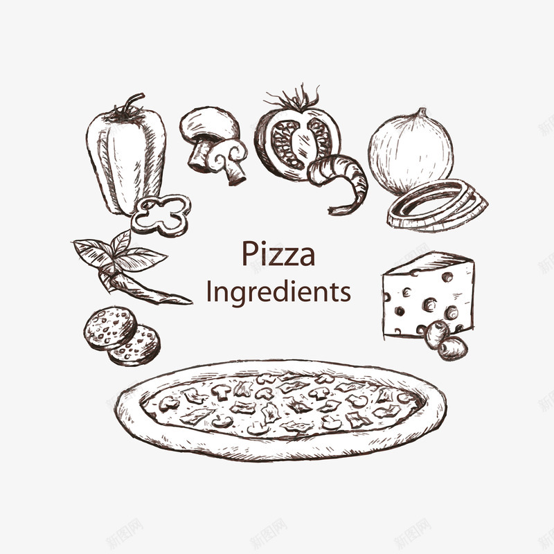 卡通手绘意大利披萨食材矢量图ai免抠素材_新图网 https://ixintu.com 卡通 奶酪 彩椒 意大利菜 手绘 披萨 披萨食材 洋葱 蘑菇 矢量图