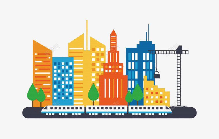 创意卡通火车和城市png免抠素材_新图网 https://ixintu.com 卡通 城市 火车 绘画