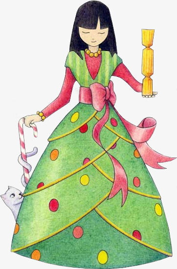 卡通蜡笔画手绘png免抠素材_新图网 https://ixintu.com 儿童蜡笔画 公主 卡通手绘 绿色连衣裙 蜡笔画