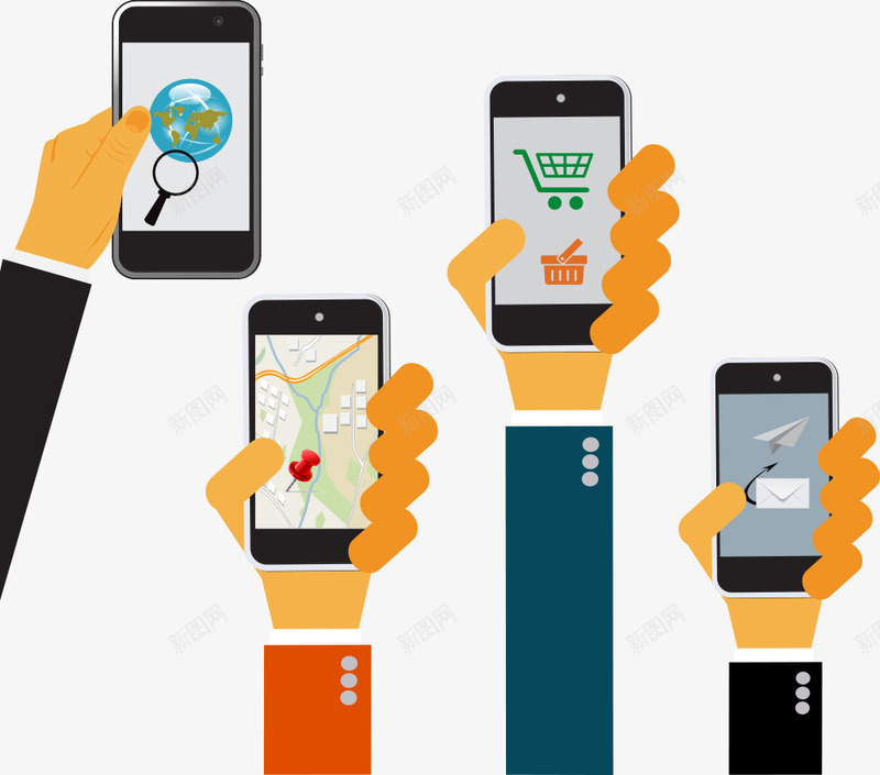 手机功能png免抠素材_新图网 https://ixintu.com 卡通手机 手势 手机 手机功能 智能手机 矢量手机