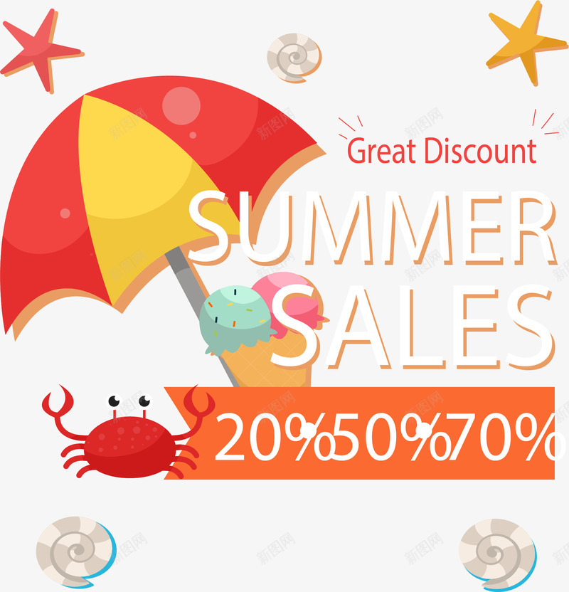 手绘夏日图案矢量图ai免抠素材_新图网 https://ixintu.com 冰激凌 夏日图案 手绘 螃蟹 矢量图