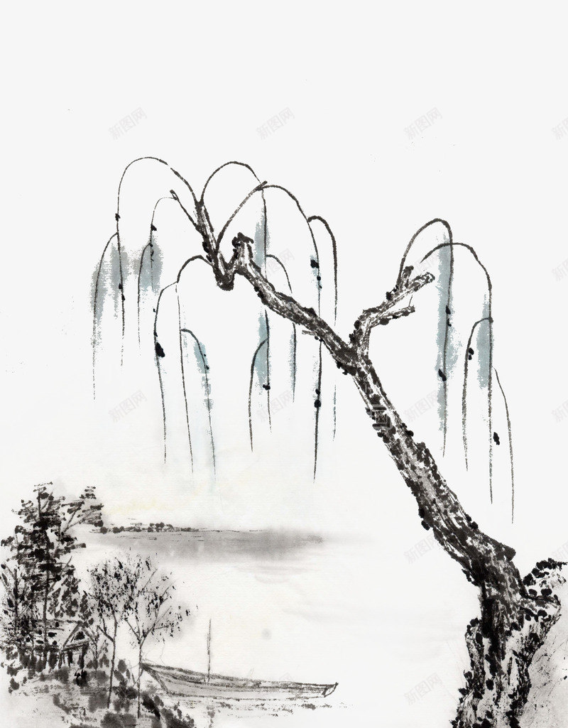 柳树水墨装饰画png免抠素材_新图网 https://ixintu.com 传统书画 免抠素材 水墨柳树 水墨画 水墨装饰