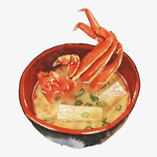 螃蟹汤手绘画片png免抠素材_新图网 https://ixintu.com 手绘美食 汤 红色 葱花 螃蟹 豆腐