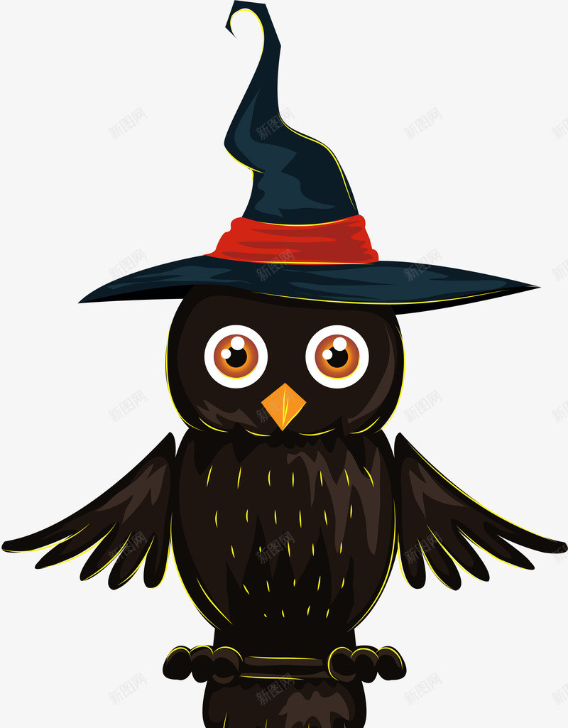 黑色卡通猫头鹰png免抠素材_新图网 https://ixintu.com 万圣节 妖魔鬼怪 巫师 恐怖惊悚 鬼节 魔法 黑色猫头鹰