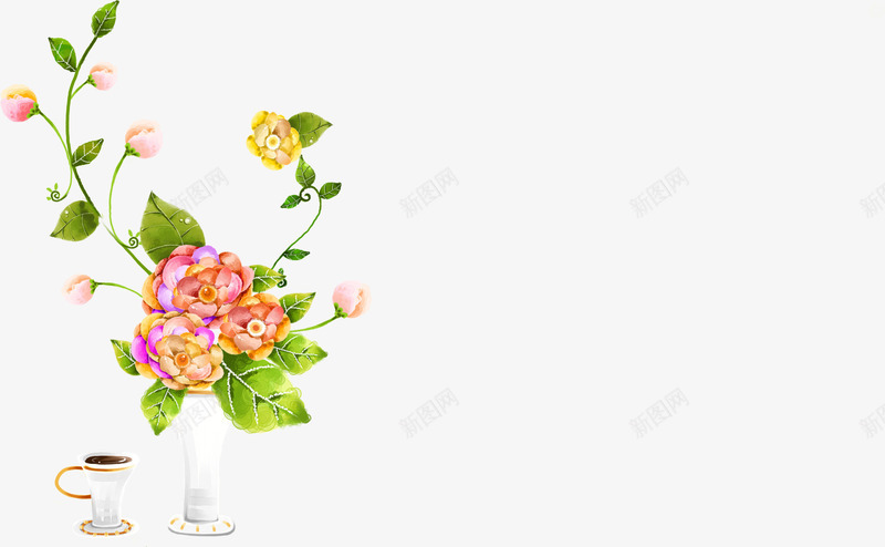手绘黄粉色玫瑰摆件png免抠素材_新图网 https://ixintu.com 摆件 玫瑰 粉色