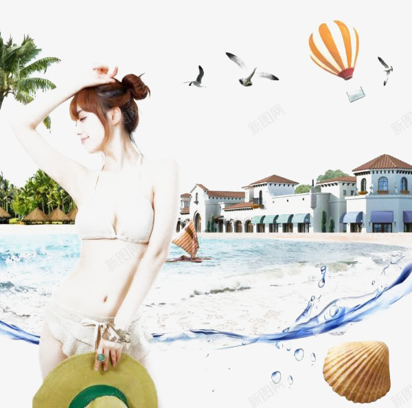 夏威夷风光png免抠素材_新图网 https://ixintu.com 建筑 海边 游泳 美女