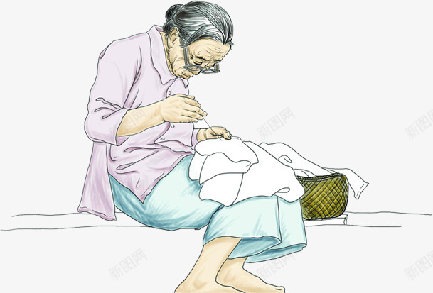 手绘缝补母亲老花镜人物png免抠素材_新图网 https://ixintu.com 人物 母亲 缝补 老花镜