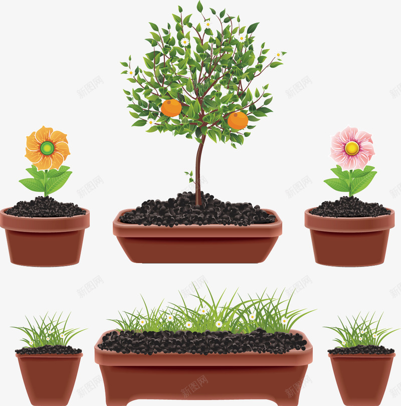 手绘小花花盆png免抠素材_新图网 https://ixintu.com 手绘 花盆