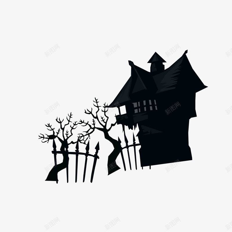 黑色树和小屋剪影png免抠素材_新图网 https://ixintu.com 万圣节元素 剪影 小屋 恐怖 树 黑色