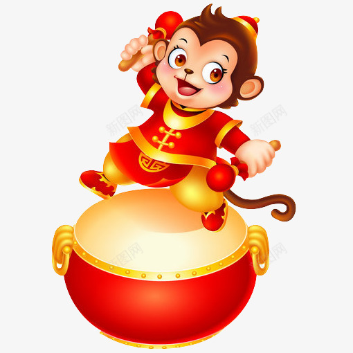 小猴子敲鼓装饰png免抠素材_新图网 https://ixintu.com 小猴子 敲鼓 水彩 装饰