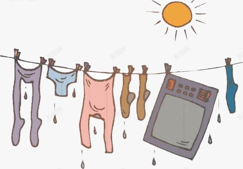 晾衣服png免抠素材_新图网 https://ixintu.com 太阳 晾衣绳 网页设计 袜子 被子
