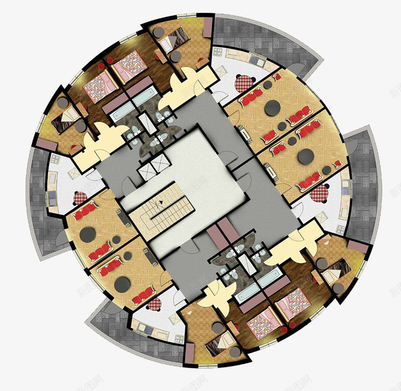 圆形室内布局图png免抠素材_新图网 https://ixintu.com 圆形室内 室内设计 布局图