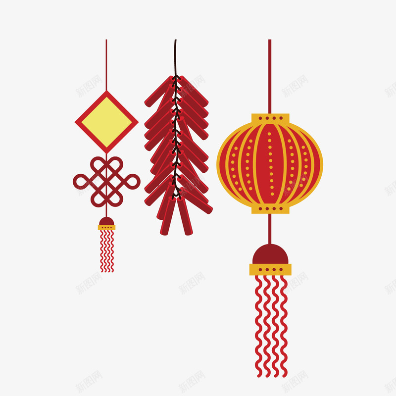 红色喜庆节日元素png免抠素材_新图网 https://ixintu.com 中国结 传统 喜庆 挂件 灯笼 红色 节日 鞭炮