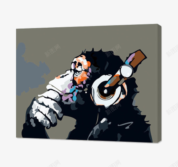 猴子听歌油画png免抠素材_新图网 https://ixintu.com 产品实物 听歌的人 手绘插画 装饰老猴画 音乐猴油画